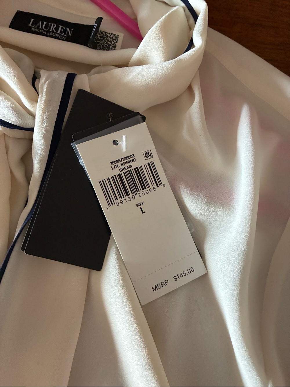 Ralph Lauren Two Tone Georgette Tie Neck Blouse - Picture 6 of 8